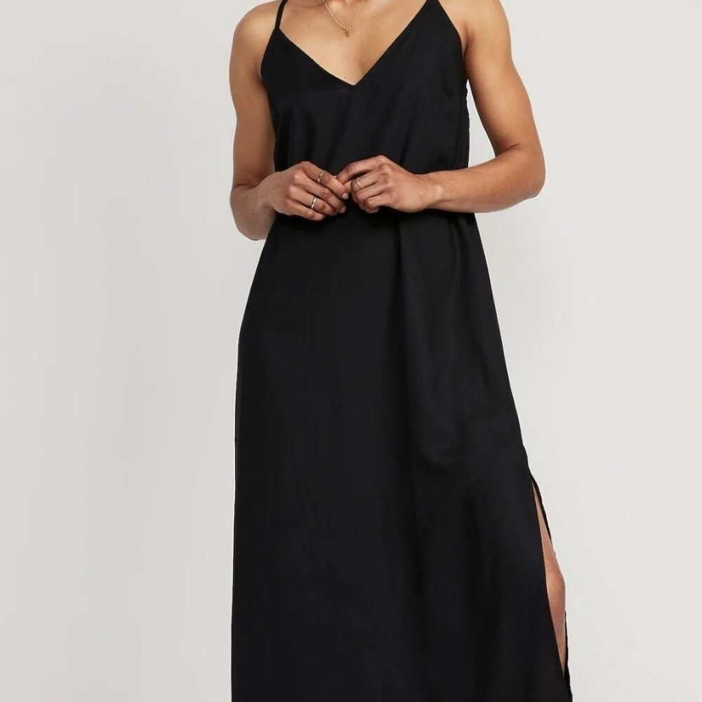 Tie Back Maxi Slip Dress Black Size XS